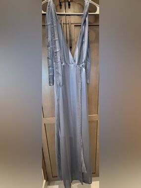 Forever 21 Dusty Blue Satin Maxi wrap Dress
